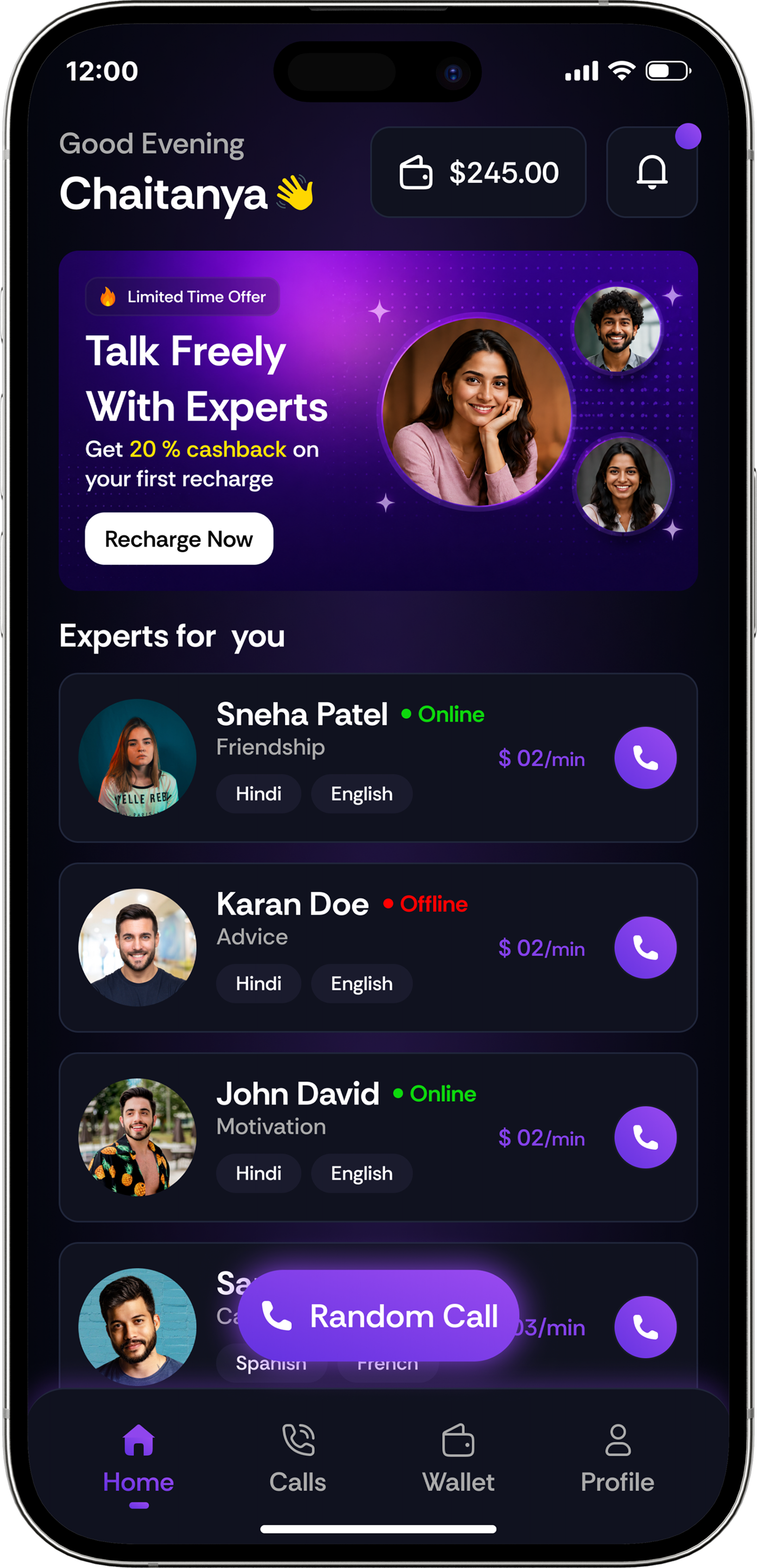 MeetMate Vibe call App Interface